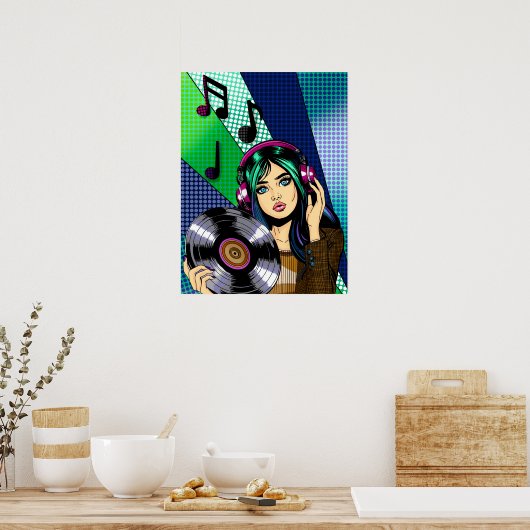 Pop Art Meisje met Record Poster (Keuken)