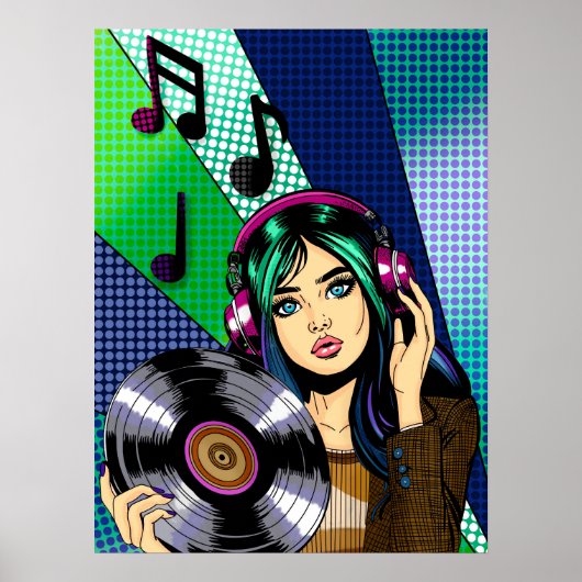Pop Art Meisje met Record Poster (Voorkant)