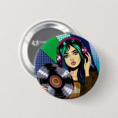Pop Art Meisje met Record Ronde Button 5,7 Cm (Voorkant /achterkant)