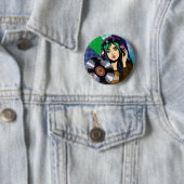 Pop Art Meisje met Record Ronde Button 5,7 Cm (In situ)
