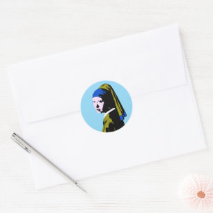 Pop Art Meisje Parel Oorbel Ronde Sticker