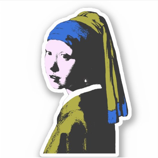 Pop Art Meisje Parel Oorbel Sticker (Voorkant)