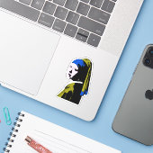 Pop Art Meisje Parel Oorbel Sticker (Laptop met iPhone)