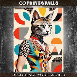 Pop Art Mid Century collage van een mode kattenvro Tissuepapier