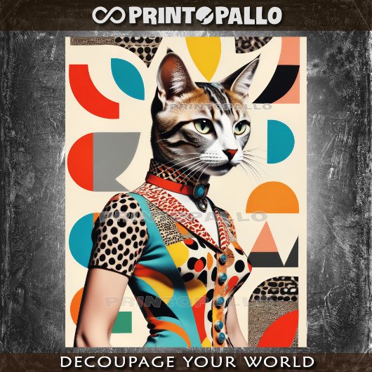 Pop Art Mid Century collage van een mode kattenvro Tissuepapier