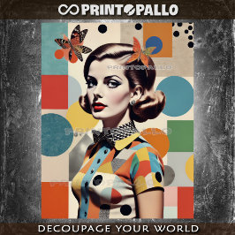 Pop Art Mid Century collage: vrouw en vlinders Tissuepapier