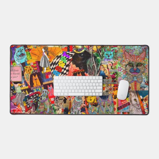 Pop Art Mixed Media Dogs and Cats Desk Mat (Keyboard & Muis)