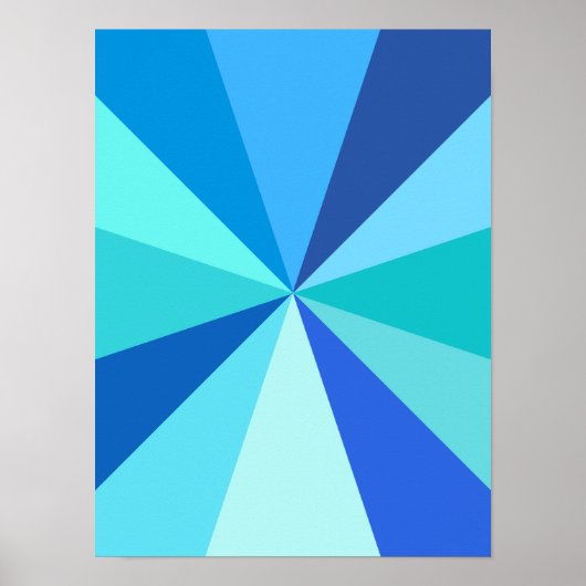 Pop Art Modern 60s Funky Geometric Rays in Blue Poster (Voorkant)