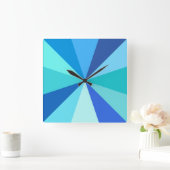 Pop Art Modern 60s Funky Geometric Rays in Blue Vierkante Klok (Huis)