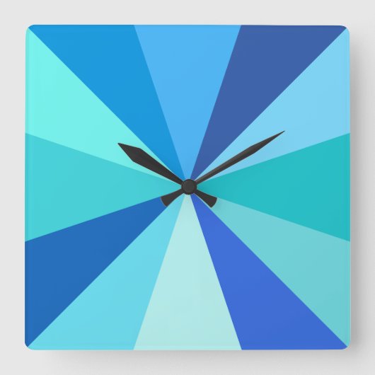 Pop Art Modern 60s Funky Geometric Rays in Blue Vierkante Klok (Voorkant)