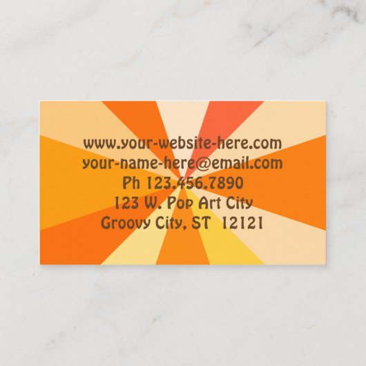 Pop Art Modern 60s Funky Geometric Rays in Oranje Visitekaartje (Achterkant)