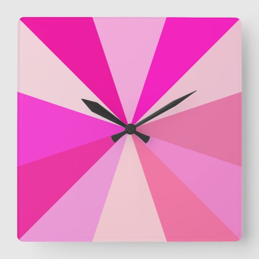 Pop Art Modern 60s Funky Geometric Rays in Roze Vierkante Klok (Voorkant)