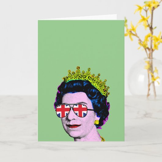 Pop Art Modern Fun HM Queen in Union Jack-bril Kaart (Gele Bloem)