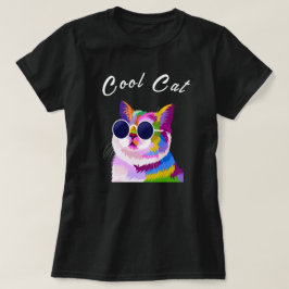 Pop Art Modern Multicolour Bewerkbare Cool Cat T-shirt
