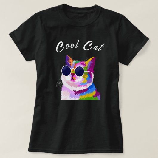 Pop Art Modern Multicolour Bewerkbare Cool Cat T-shirt (Design voorkant)