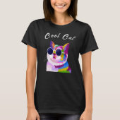 Pop Art Modern Multicolour Bewerkbare Cool Cat T-shirt (Voorkant)