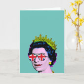 Pop Art Modern Plezier HM Koningin in Union Jack-b Kaart (Gele Bloem)