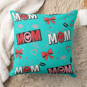 Pop Art MOM Liefdepatroon in Turquoise (5) Kussen