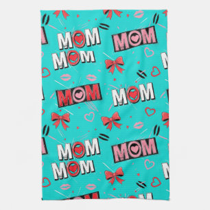 Pop Art MOM Liefdepatroon in Turquoise (5) Theedoek
