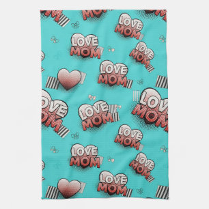 Pop Art MOM Liefdepatroon in Turquoise (8) Theedoek