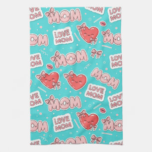 Pop Art MOM Liefdepatroon in Turquoise Theedoek