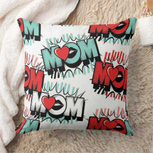 Pop Art MOM Liefdepatroon in Wit (1) Kussen
