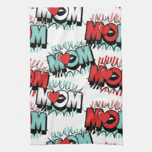Pop Art MOM Liefdepatroon in Wit Theedoek