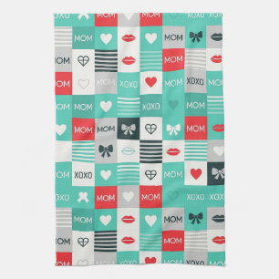 Pop Art MOM Liefdepatroon met Harten & Strikken Theedoek