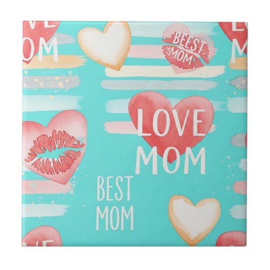 Pop Art MOM Love Pattern in Turquoise (2) Tegeltje (Voorkant)