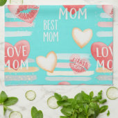 Pop Art MOM Love Pattern in Turquoise (2) Theedoek (Gevouwen)