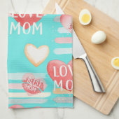 Pop Art MOM Love Pattern in Turquoise (2) Theedoek (Quarter Fold)