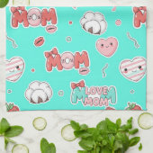 Pop Art MOM Love Pattern in Turquoise (3) Theedoek (Gevouwen)