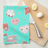 Pop Art MOM Love Pattern in Turquoise (3) Theedoek (Quarter Fold)