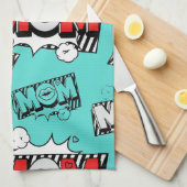 Pop Art MOM Love Pattern in Turquoise (4) Theedoek (Quarter Fold)