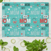 Pop Art MOM Love Pattern in Turquoise (7) Theedoek (Gevouwen)