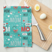 Pop Art MOM Love Pattern in Turquoise (7) Theedoek (Quarter Fold)