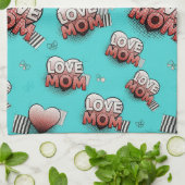 Pop Art MOM Love Pattern in Turquoise (8) Theedoek (Gevouwen)