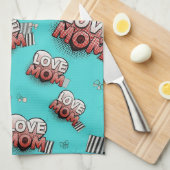 Pop Art MOM Love Pattern in Turquoise (8) Theedoek (Quarter Fold)