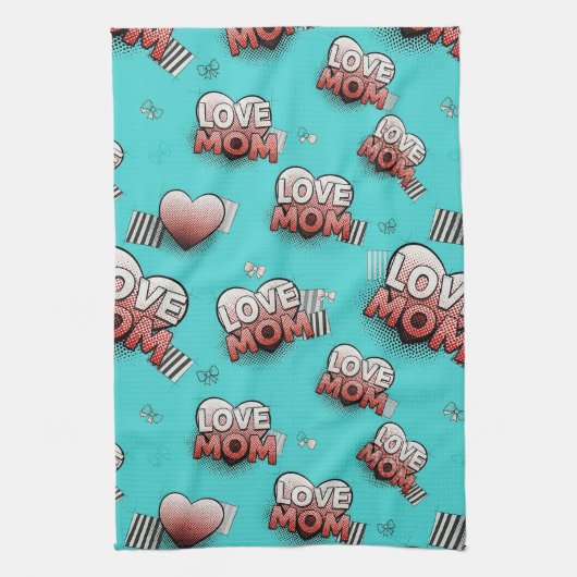 Pop Art MOM Love Pattern in Turquoise (8) Theedoek (Verticaal)