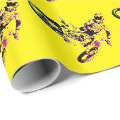 Pop Art Motorcross Motorfiets Sport Geel Cadeaupapier (Rol Hoek)