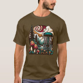 Pop Art Mushrooms en Disc Golf Course Ai Art T-shirt (Voorkant)