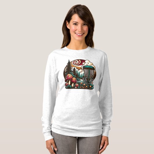 Pop Art Mushrooms en Disc Golf Course Ai Art T-shirt (Voorkant volledig)