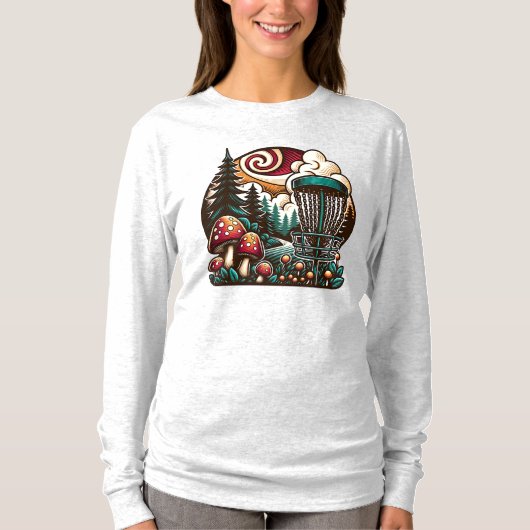 Pop Art Mushrooms en Disc Golf Course Ai Art T-shirt (Voorkant)