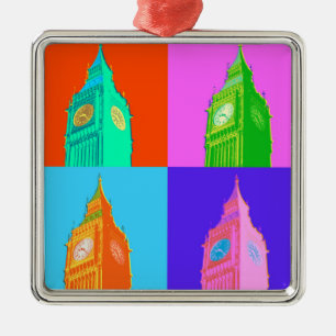 Pop Art Neon Big Ben Metalen Ornament