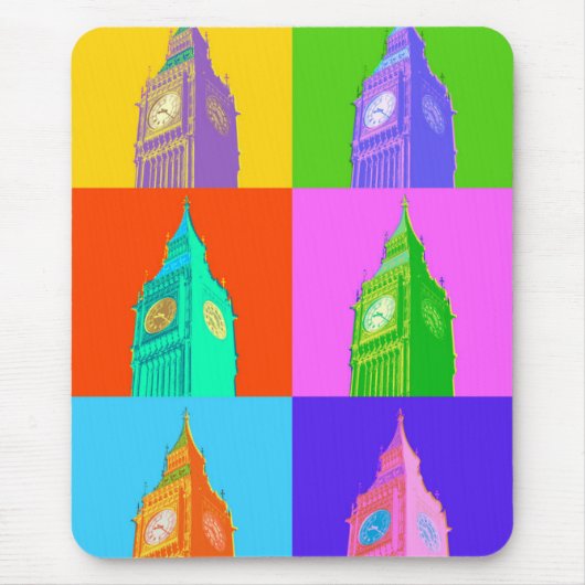 Pop Art Neon Big Ben Muismat (Voorkant)