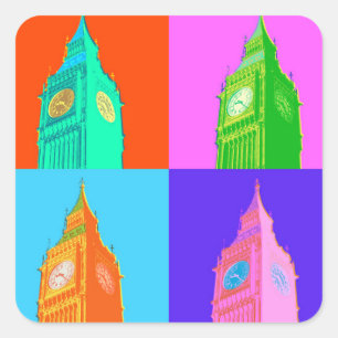 Pop Art Neon Big Ben Vierkante Sticker