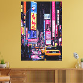 Pop Art Neon Cityscape met gele taxi Canvas Afdruk (Insitu (Woonkamer))