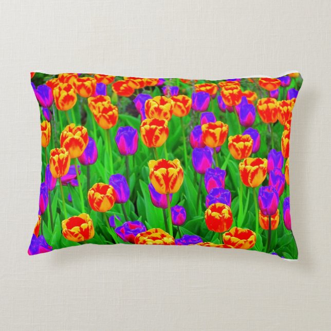 Pop Art Neon Tulips Accent Kussen (Achterkant)