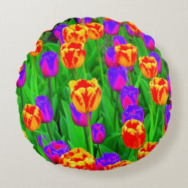 Pop Art Neon Tulips Rond Kussen