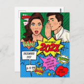 Pop Art New Years Eve Party Comic Briefkaart (Voorkant / Achterkant)